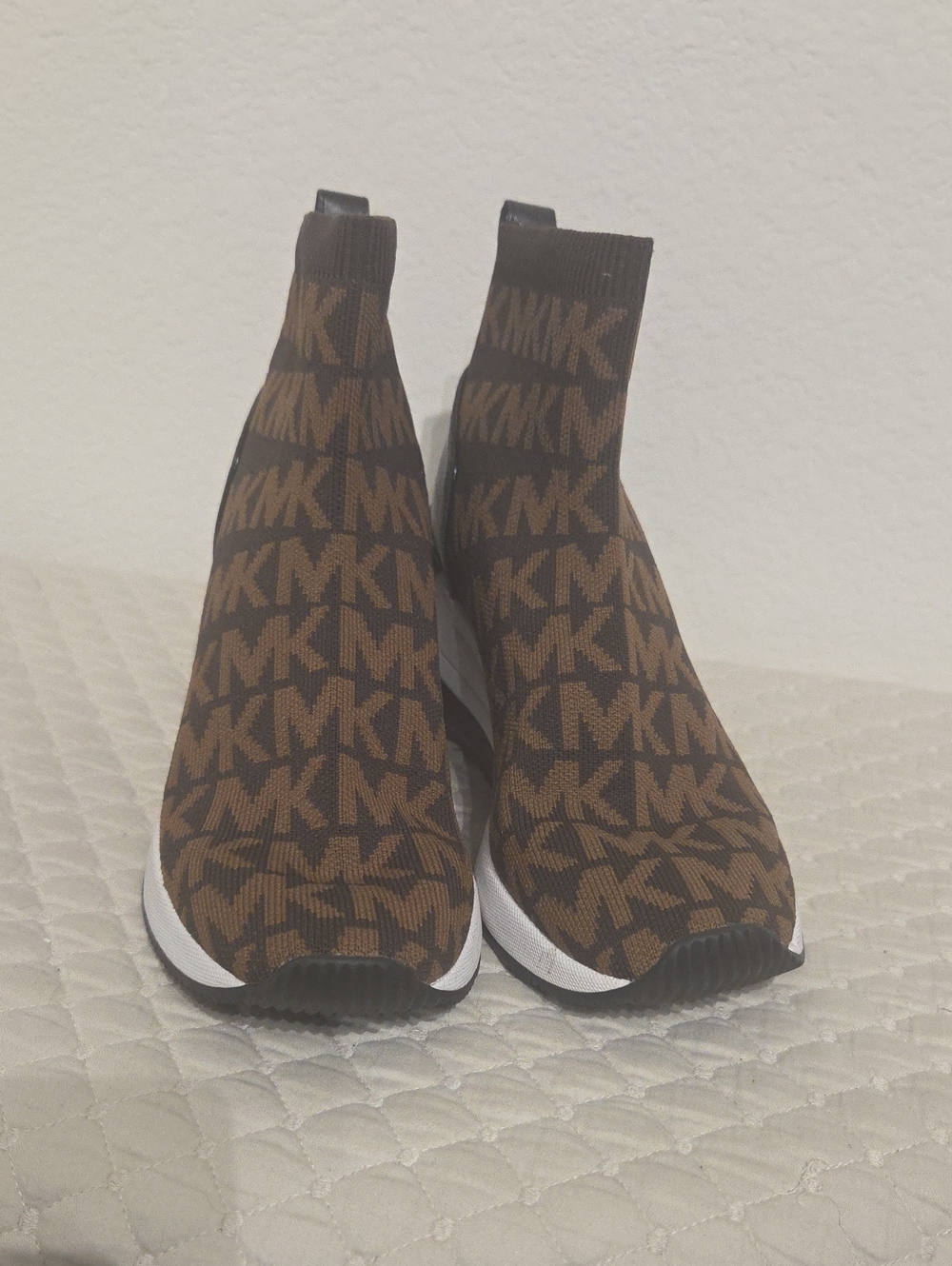 Michael Kors Brown MK Logo Knit Slip-On Women Sneakers